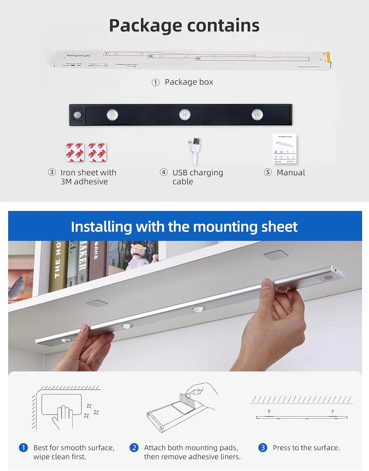 LED PIR Motion Sensor Cabinet  With USB Rechargeble